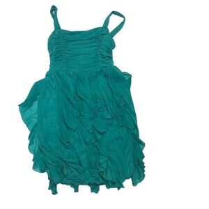 Crystal Doll Dress Ruffled Chiffon Green Fit & Flare Ruched Bodice Girls Large